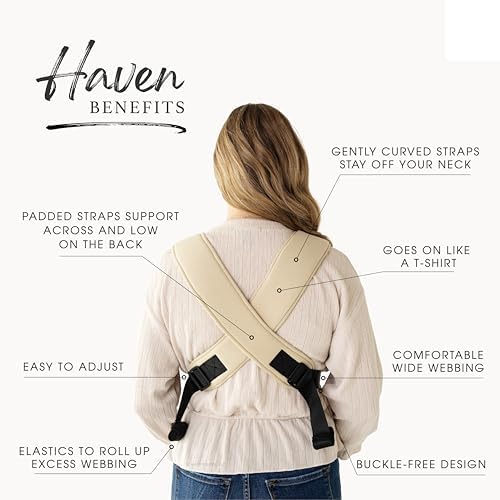 Minimalist waistband free design profile of the Happy Haven organic cotton newborn to toddler carrier