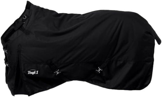 Tough 1 heavy horse blanket close up on adjustable snuggit neck collar straps