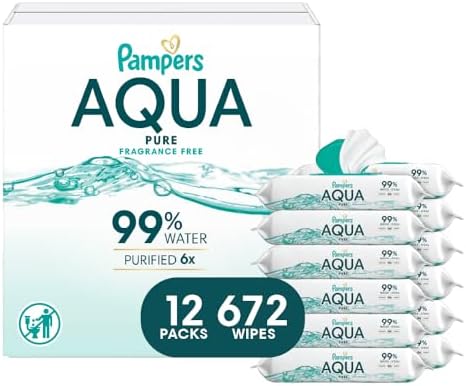 Pampers Baby Wipes Aqua Pure, 99% water-based wipes, Hypoallergenic and Unscented Baby Wipes, 672 Wipes Total (12 Flip-Top Packs) - Image 2