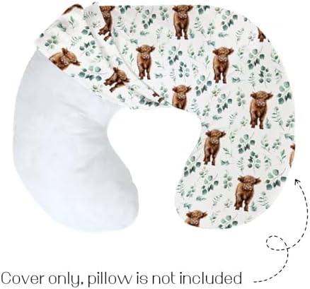 HawSkgFub nursing pillow cover with highland cow pattern