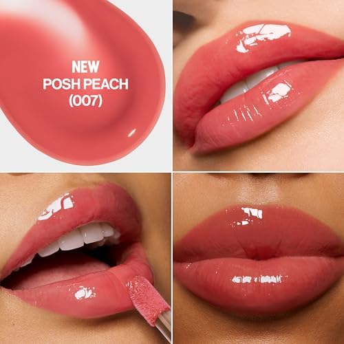 REVLON Super Lustrous Glimmer Lip Oil, Moisturizing & Tinted, Shiny Finish, Made with Plant-Based Squalane, 007 Posh Peach, 0.13 fl oz - Image 3
