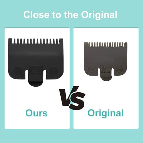 Rear view of the hair trimmer guide combs set packaged for use