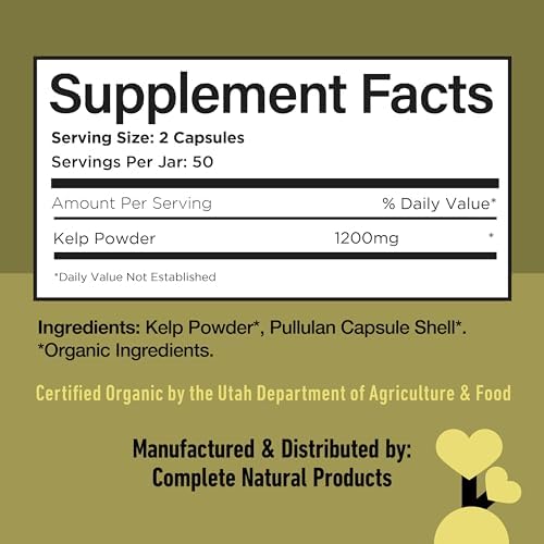 Complete Natural Products sea kelp 100 capsules container secure seal and brand authentication.