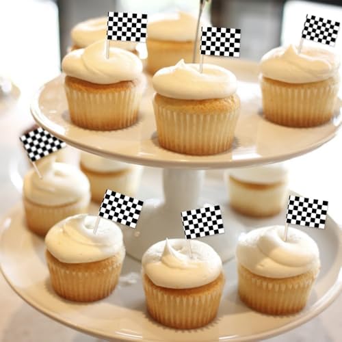 Natural wood checkered flag toothpicks for party decoration