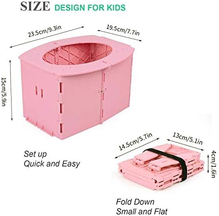 Foldable toddler toilet in pink for travel and camping