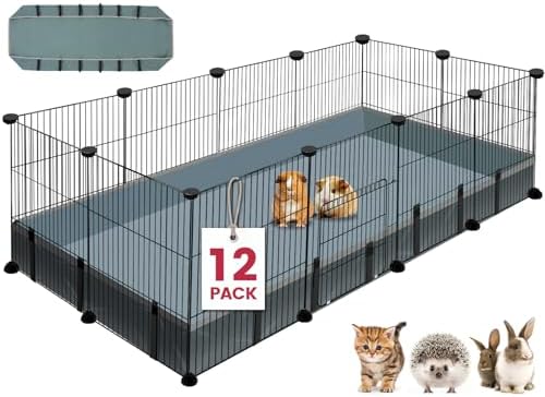 VISCOO 12 Panels Small Animal Playpen, 48" x 24" x 16" Pet Playpen with Waterproof Mat, C&C Cage for Guinea Pigs, Puppy Play Pen, Bunny Playpen, Indoor Outdoor Portable Metal Wire Yard Fence - Image 2