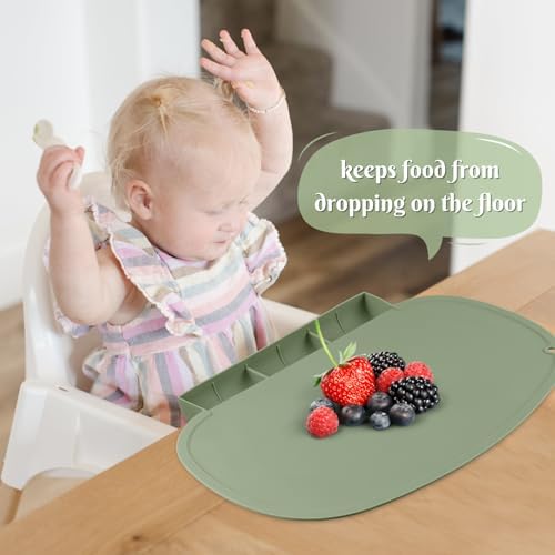 Close up angle of a food grade toddler place mat with raised edges for dining tables.