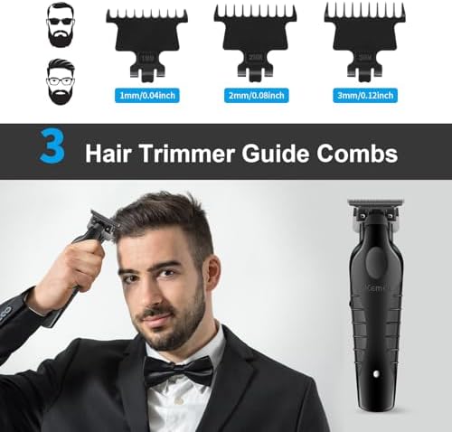Kemei 2299 Cordless Electric Hair Trimmer being cleaned with the provided maintenance brush