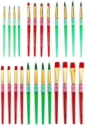 Full assortment of twenty-four premium Taklon synthetic art brushes organized inside the included bonus drying and storage rack.