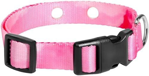Pink and white dog collar strap with quick-release buckle