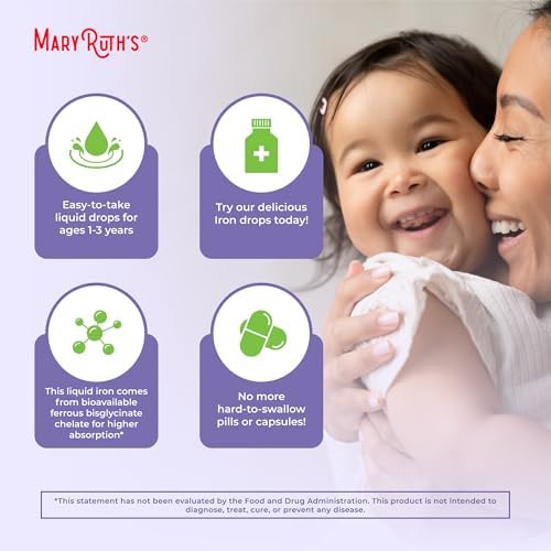 MaryRuth Organics child wellness liquid iron drops showcasing clean formulation details for ages one to three