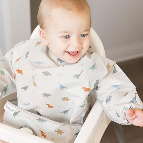 Tiny Twinkle full sleeve mess proof baby smock bib showing the spill catcher pocket