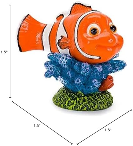 Penn-Plax imported non toxic Finding Nemo miniature coral figurine highlighting its compact two inch size.