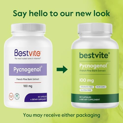Premium packaging of BESTVITE Pycnogenol 100mg highlighting NSF GMP certified facility origin.