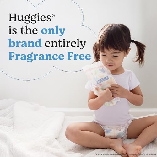 Back view of Huggies Snug and Dry diaper packaging showing size range