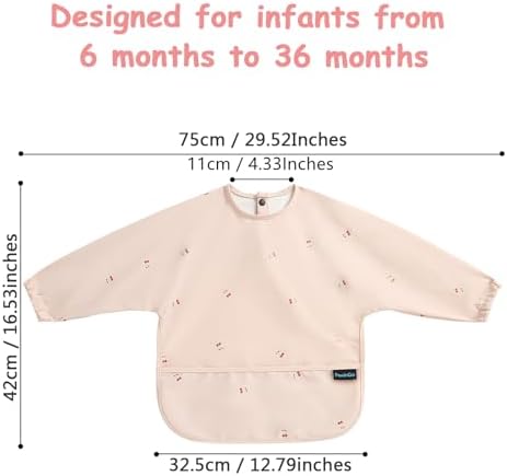 Baby Bibs with Long Sleeve Bib & BLW, Coverall Bibs for Baby Feeding, PU Soft and Skin-Friendly Material, Machine Washable, Waterproof and Easy to Clean, Baby Infant Toddlers (Pink) - Image 3