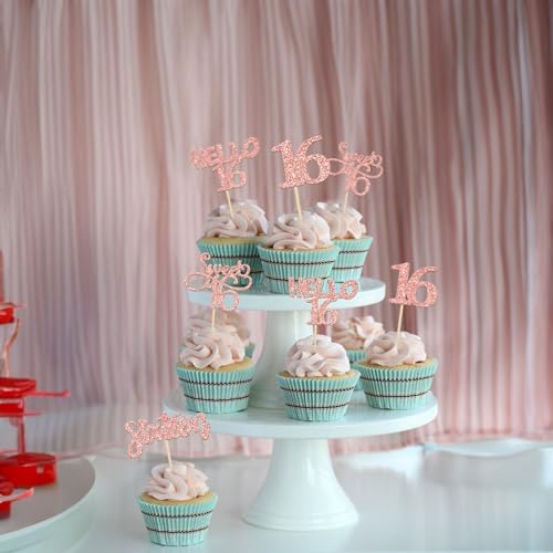 Assorted glitter 16th birthday toppers for dessert table