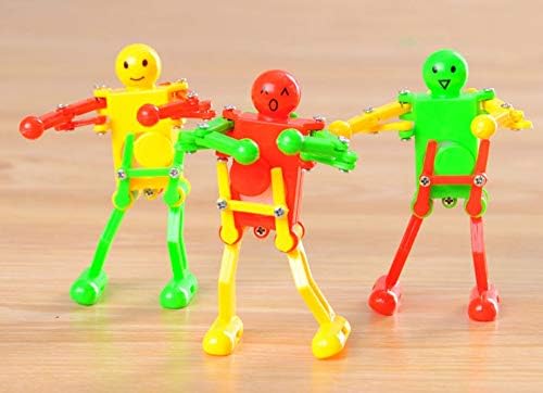 Compact five piece robot theme party favor figures displayed together on a flat surface