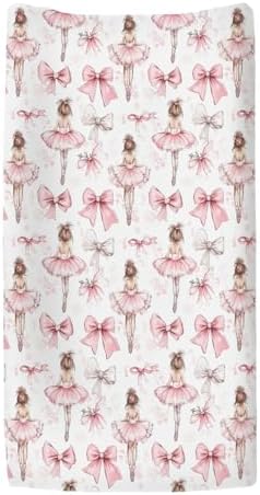 Pink dance girl bows changing table cover fitted sheet