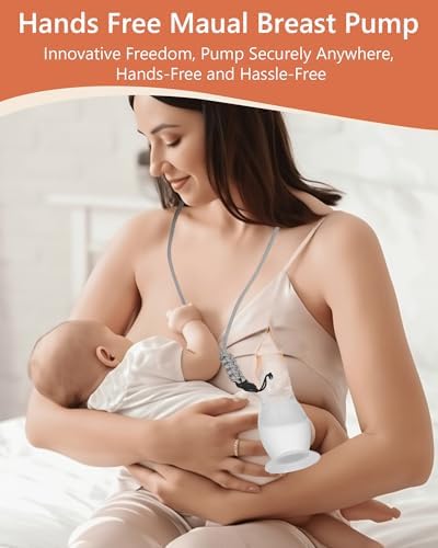 Horigen manual breast pump being held to demonstrate its ergonomic travel friendly size for mothers