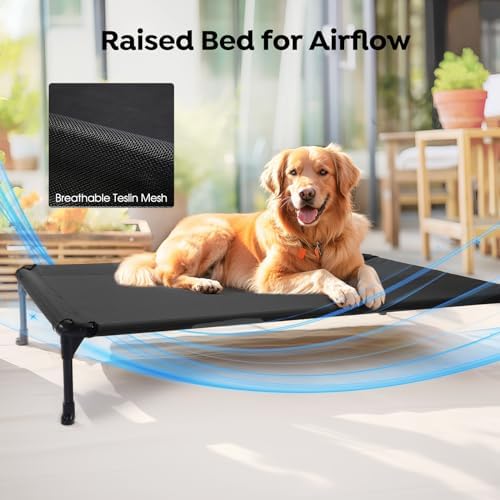 Veehoo Cooling Elevated Dog Bed Add Removable Waterproof Bolster Cushion Mat, Raised Pet Cot with Breathable Teslin Mesh, No-Slip Feet, Dog Couch Bed for Indoor Outdoor, 42x30inches, Black, CWC2331B - Image 7