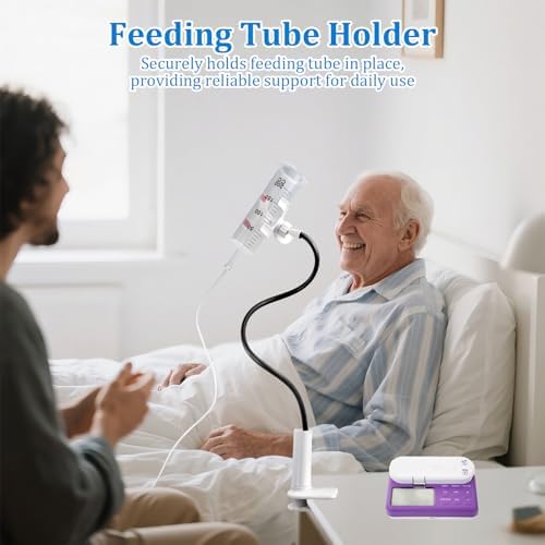 Flexible arm feeding tube support stand extended