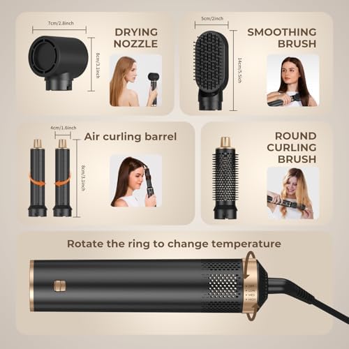 Complete Yitrust 5 in 1 styling tool kit laid out cleanly to showcase all five interchangeable grooming attachments.