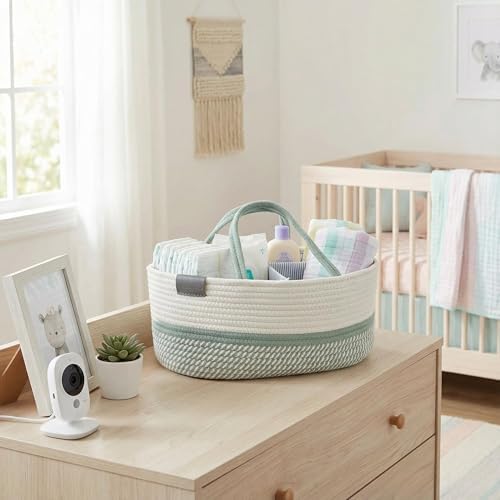 Side profile of Decomomo diaper caddy basket