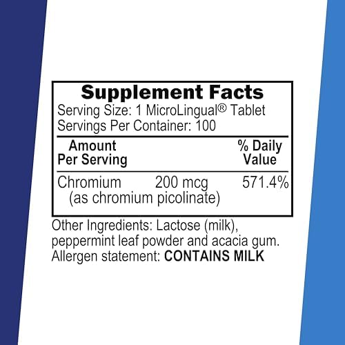 Close up of sublingual chromium picolinate tablets for metabolic health