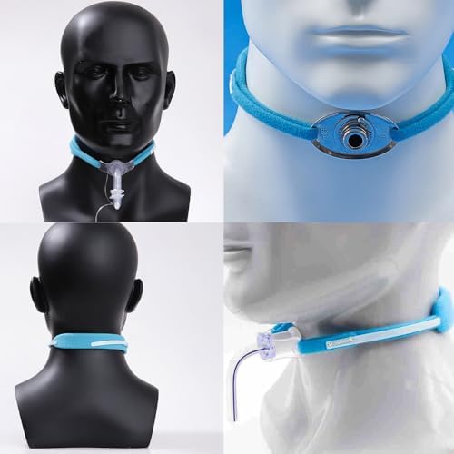 Packaging contents displaying both blue reusable trach ties included in the USA imported pack.