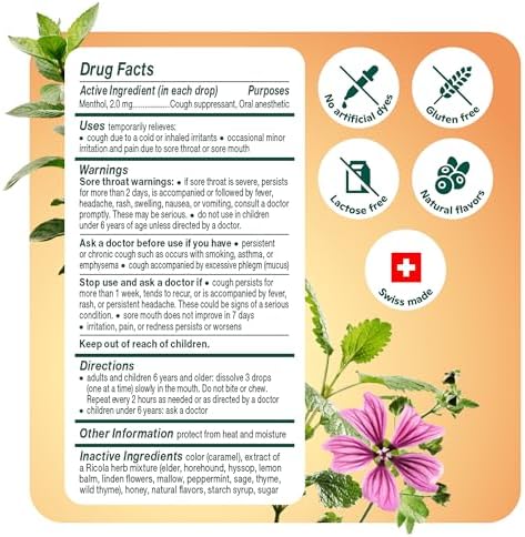 Imported Ricola honey herb throat relief lozenges displayed clearly for quality verification