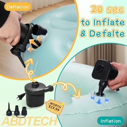 Abdtech sixty inch portable air bed deflated and rolled up for travel storage.