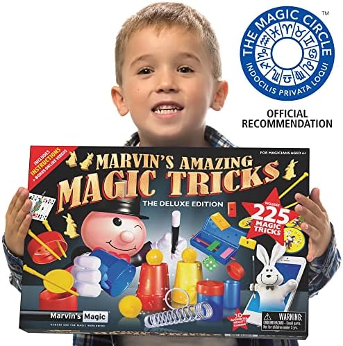 Full product contents of the imported 225 amazing magic tricks kit arranged for display.