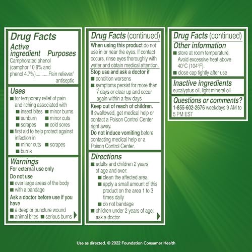 Campho Phenique maximum strength antiseptic liquid packaging for imported skincare essentials