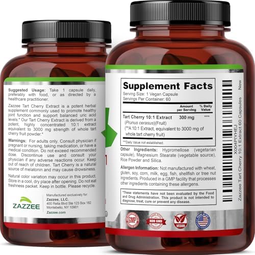 Zazzee Tart Cherry 10:1 Extract packaging showing 2 month supply