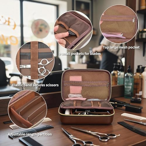 Side view of the compact and portable brown grooming kit travel case.