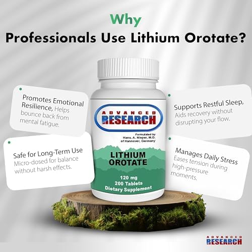 Authentic imported Dr. Hans Nieper Lithium Orotate 200 count container for emotional balance