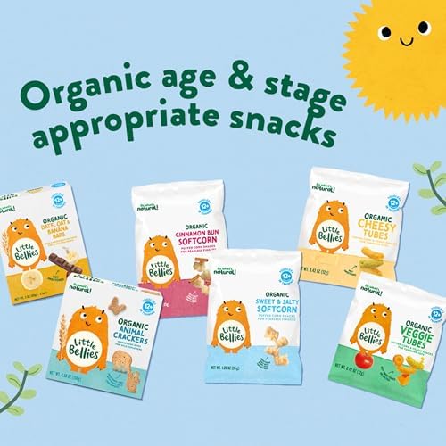 Authentic USA imported Little Bellies organic toddler snacks close up view.