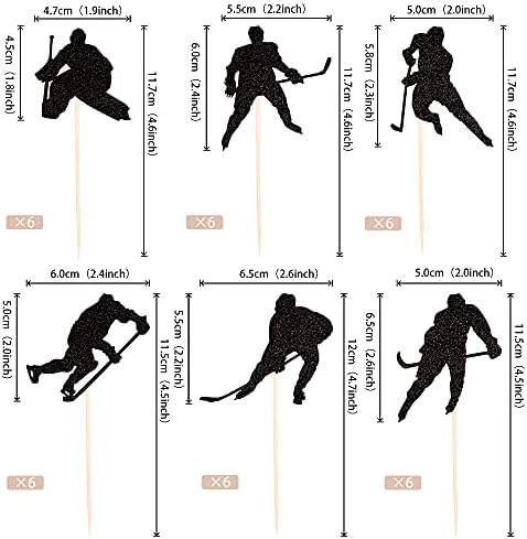 Close up of black glitter hockey player cupcake pick