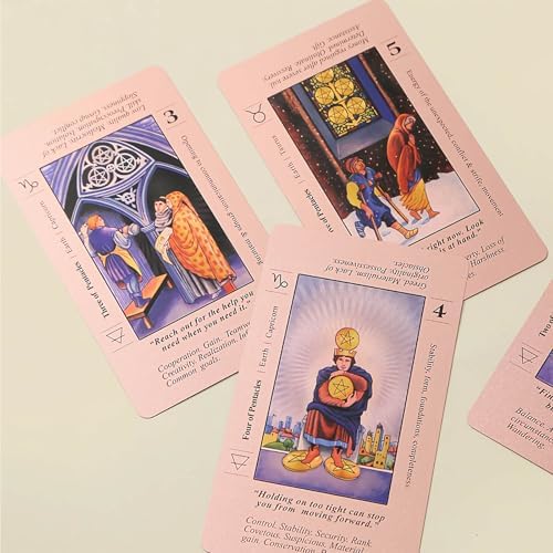 Linsina tarot cards featuring gold foil accents and printed meanings