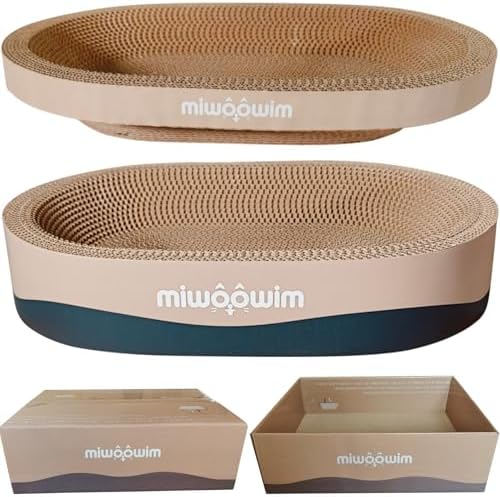 Close-up view of the durable corrugated cardboard texture on the oval cat bed nest