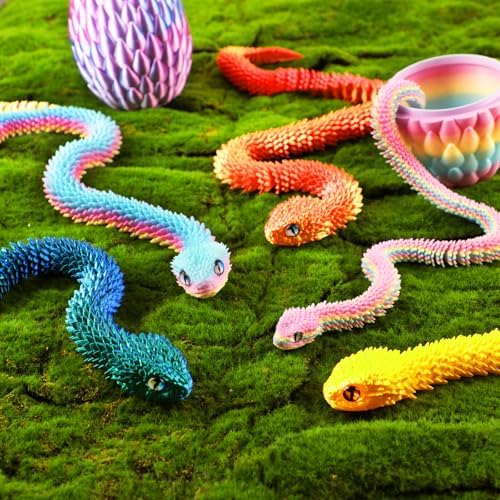High quality black 3D printed snake toy on white background