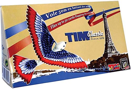Rubber band powered mechanical flapping wing flight toy packaging side details