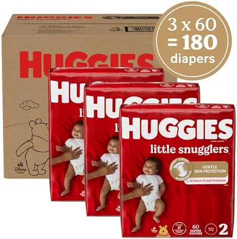 Side view of premium Huggies disposable diapers package detailing the twelve hour leak protection specifications.