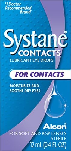 Systane rewetting drops for soft and RGP contact lenses packaging info.