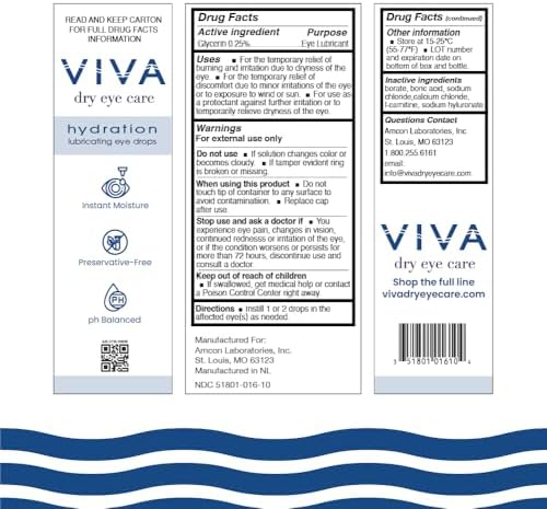 USA imported Amcon Viva eye drops for instant moisture and dry eye relief.
