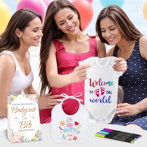 Aisharery newborn DIY decorating station kit showcasing white cotton bibs and animal pattern stencils