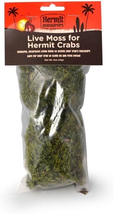 Fluker's Live Moss for Hermit Crabs 0.5 Ounce front view in clear packaging