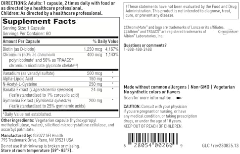 Three quarter angle shot of the SFI Health GlucoThera metabolic support supplement highlighting premium practitioner brand text.