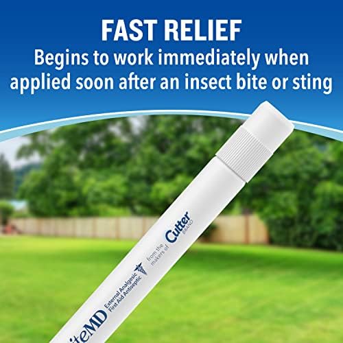 Travel-sized Cutter BiteMD antiseptic pen for outdoor pest protection.